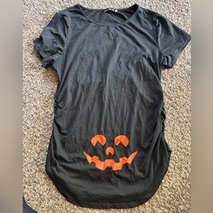 Black Halloween Maternity T-Shirt with Orange Pumpkin Face